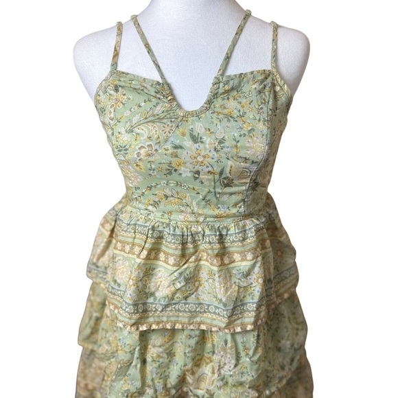 American Eagle AE Tiered Green Floral Mini Dress Small Cottagecore Fairy Boho - Picture 4 of 12